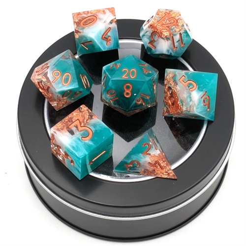 Sharp Edge Resin Dice Set - Turqoiuse Gold Leaf - Epic Dwarf Dice